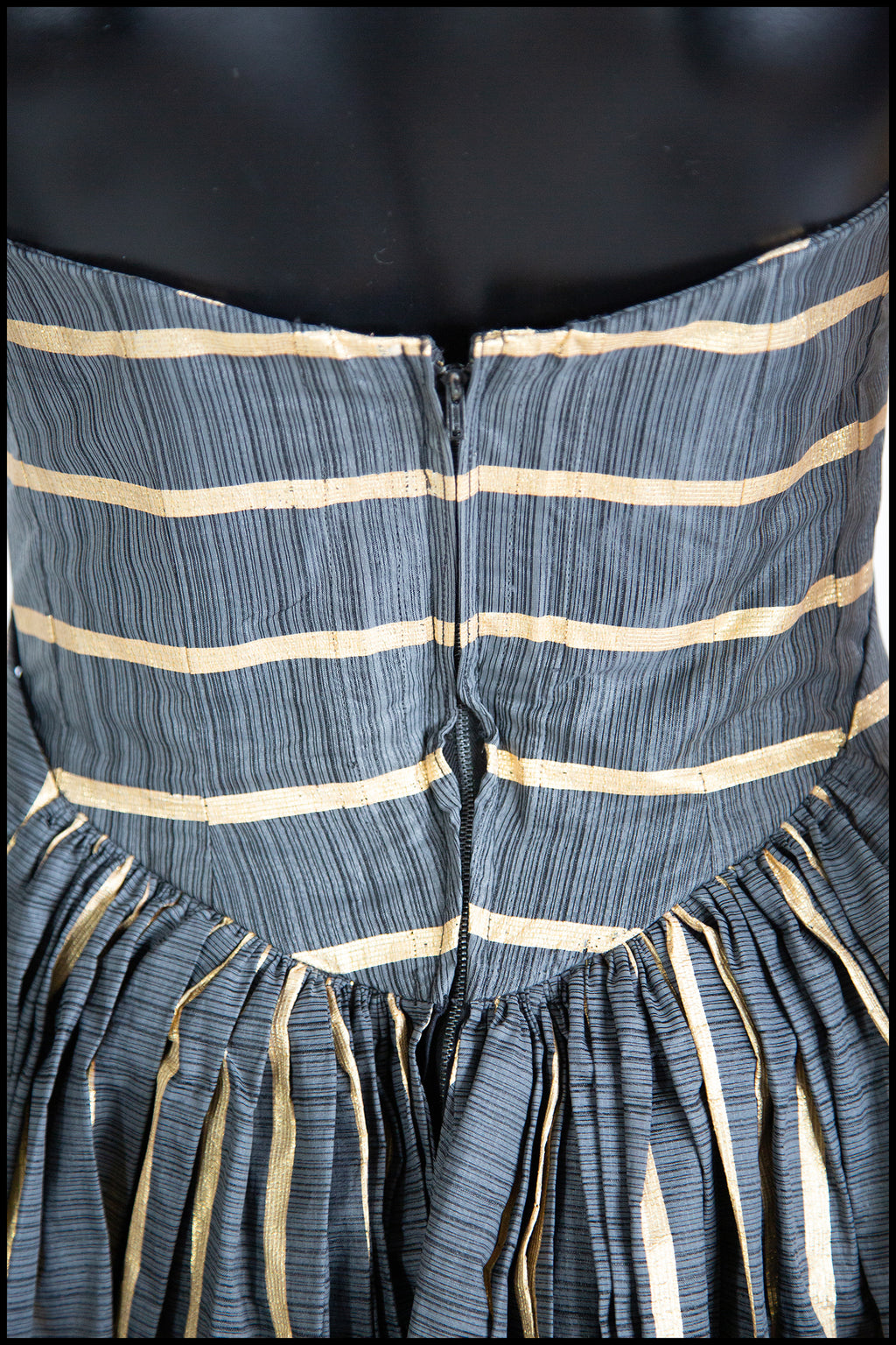 Vintage 1950s Grey Gold Stripe Gown