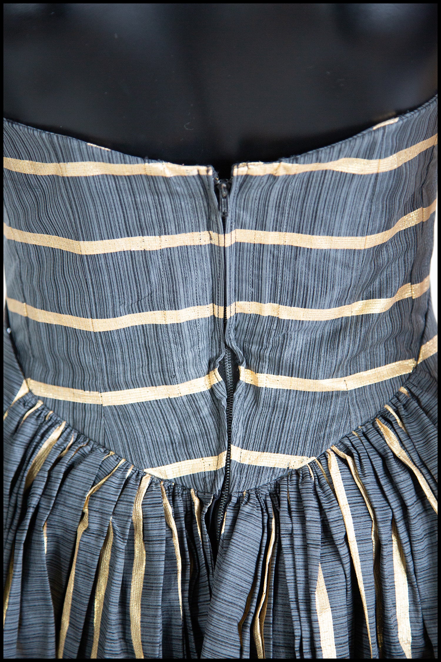 Vintage 1950s Grey Gold Stripe Gown