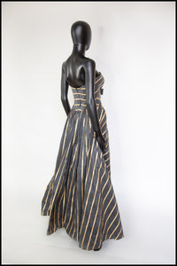 Vintage 1950s Grey Gold Stripe Gown