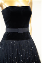 Vintage 1950s Velvet Tulle Glitter Ballgown Dress