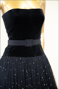 Vintage 1950s Velvet Tulle Glitter Ballgown Dress