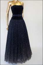 Vintage 1950s Velvet Tulle Glitter Ballgown Dress