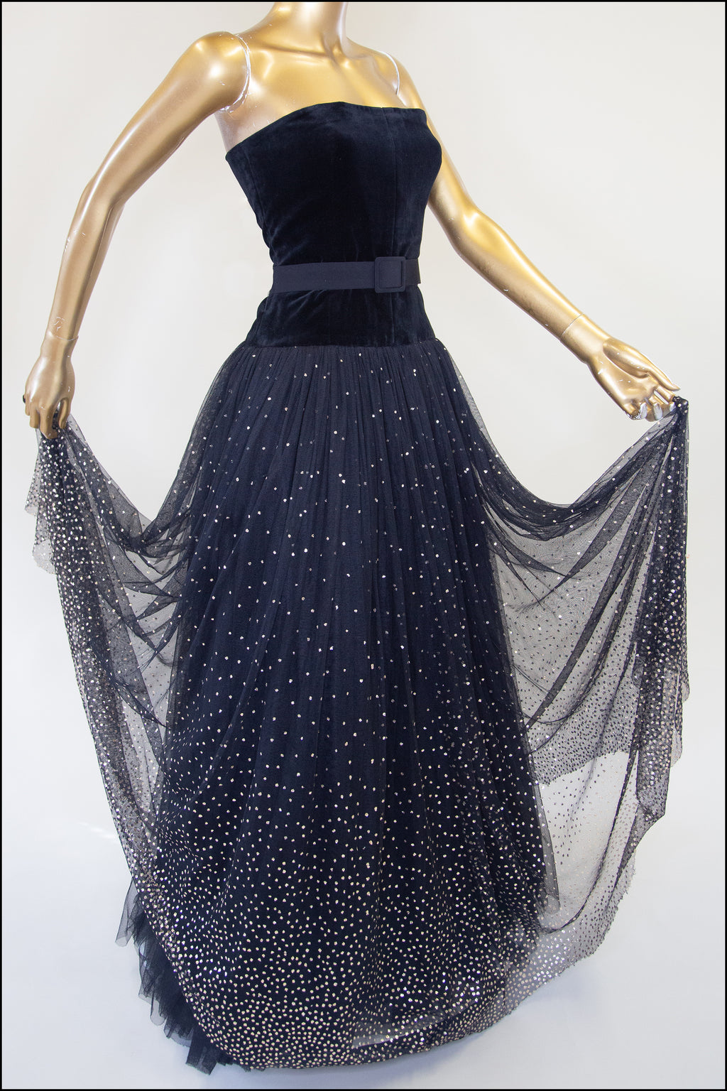 Vintage 1950s Velvet Tulle Glitter Ballgown Dress