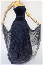 Vintage 1950s Velvet Tulle Glitter Ballgown Dress