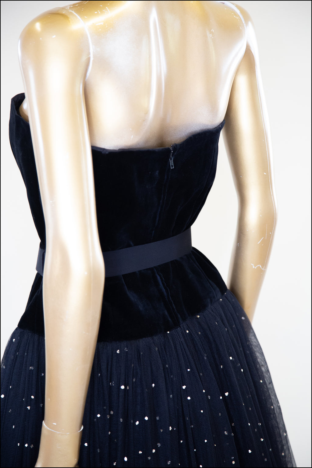 Vintage 1950s Velvet Tulle Glitter Ballgown Dress