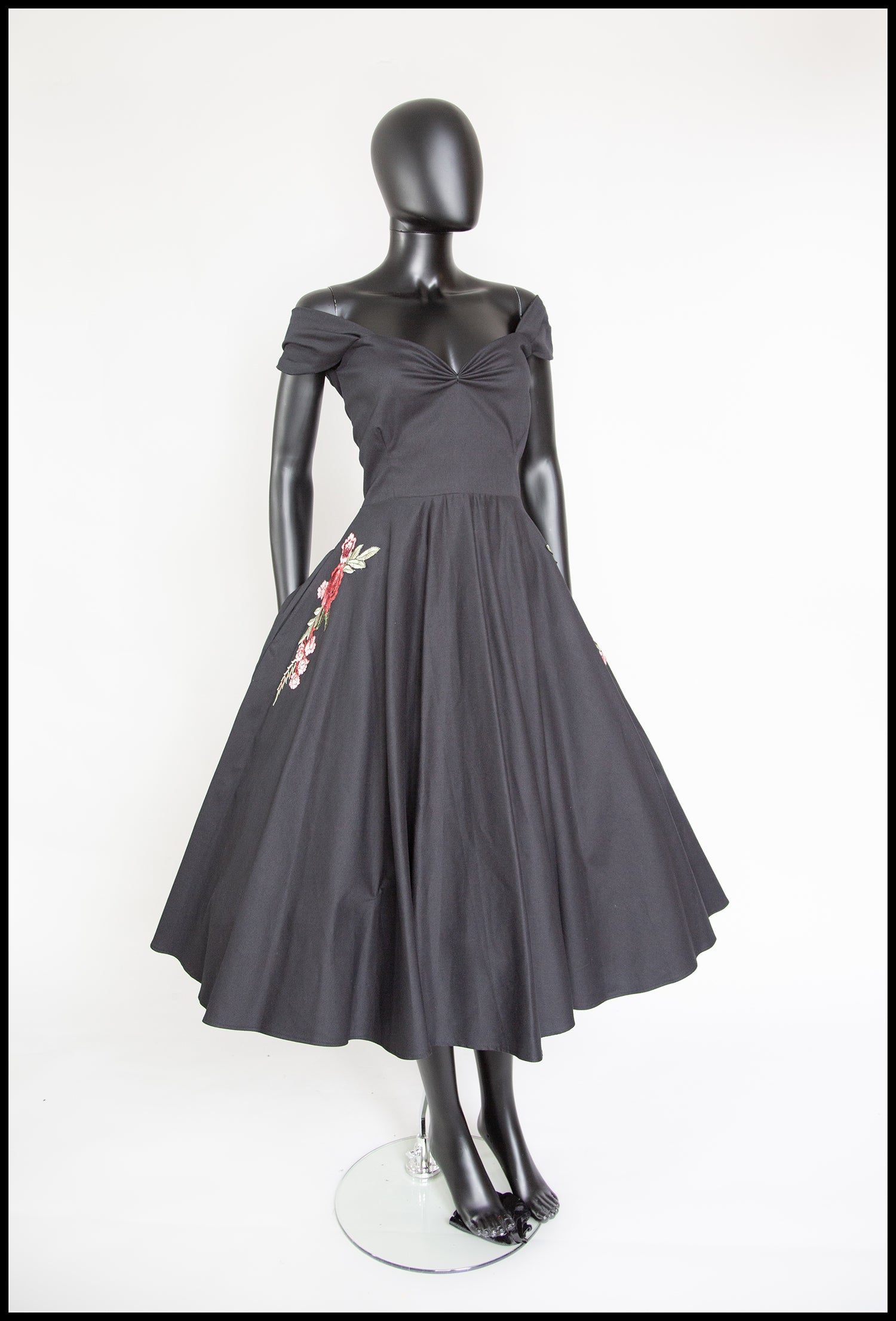 Rosa - Organic Black Cotton Midi Dress