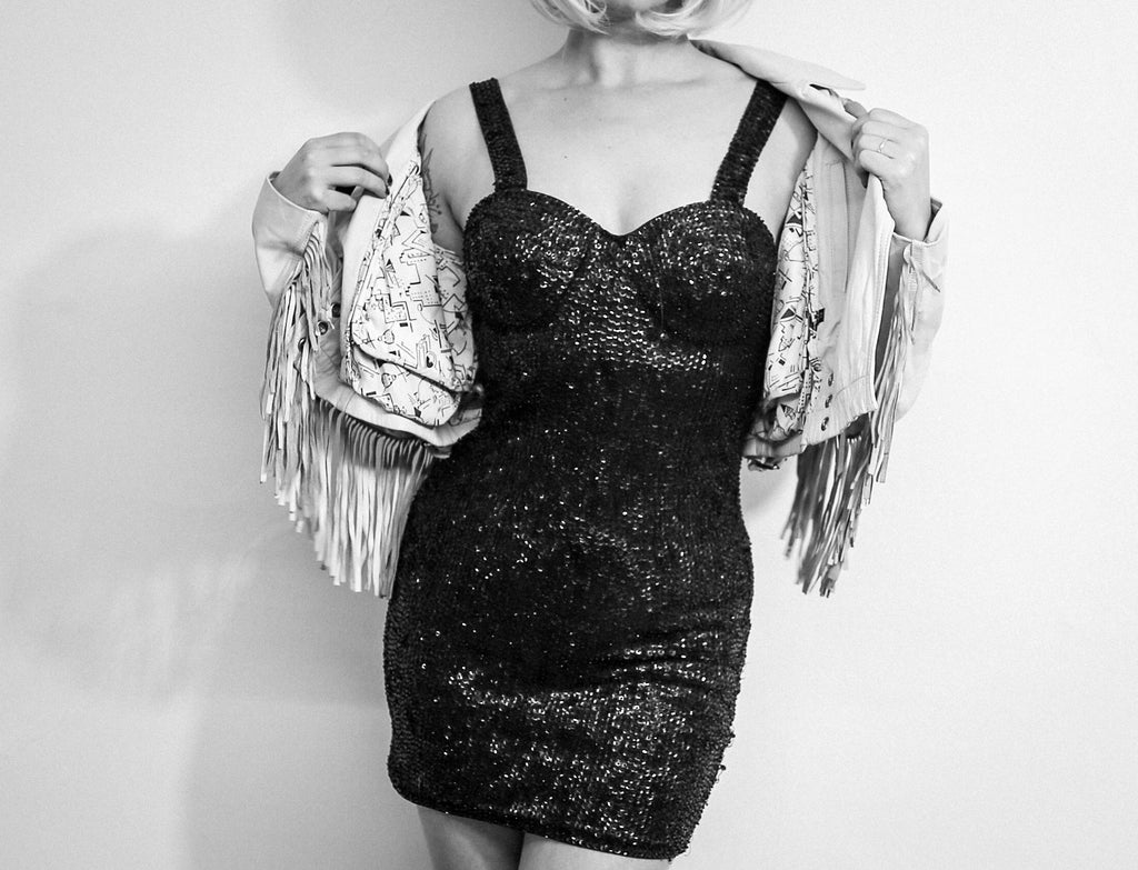 Vintage 1980s Black Sequin Mini Dress