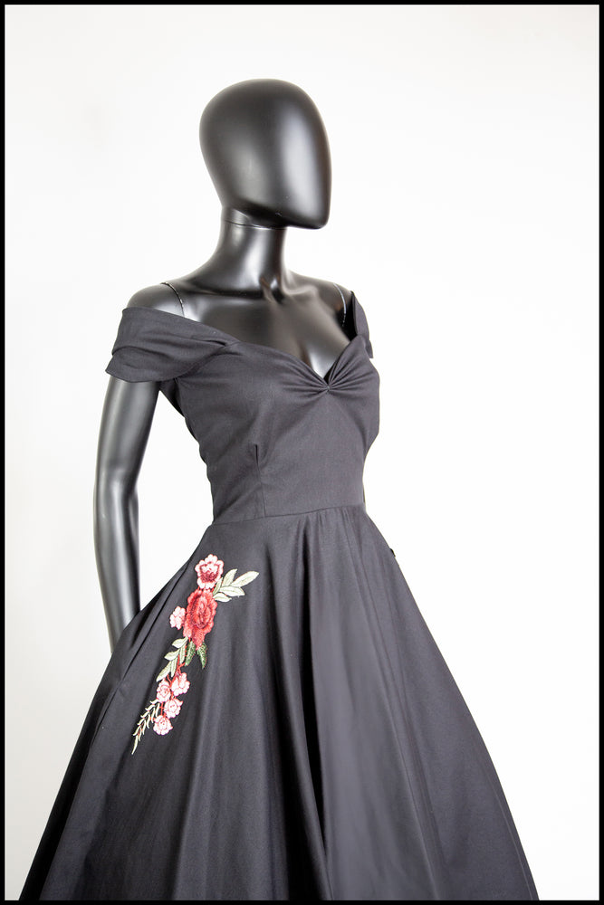 Rosa - Organic Black Cotton Midi Dress