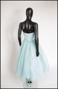Vintage 1950s Blue Voile Cocktail Dress