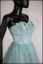 Vintage 1950s Blue Voile Cocktail Dress