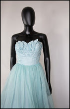 Vintage 1950s Blue Voile Cocktail Dress