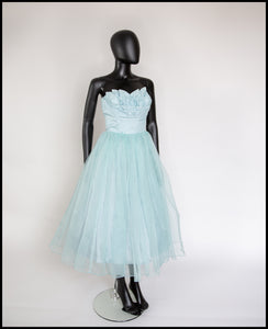 Vintage 1950s Blue Voile Cocktail Dress