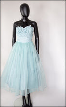 Vintage 1950s Blue Voile Cocktail Dress
