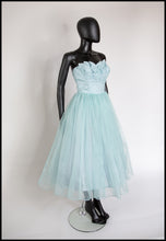 Vintage 1950s Blue Voile Cocktail Dress