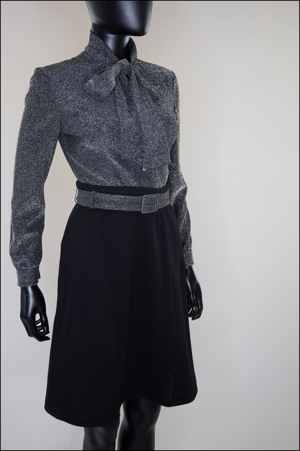 Vintage Black Silver Wool Mini Suit and Blouse