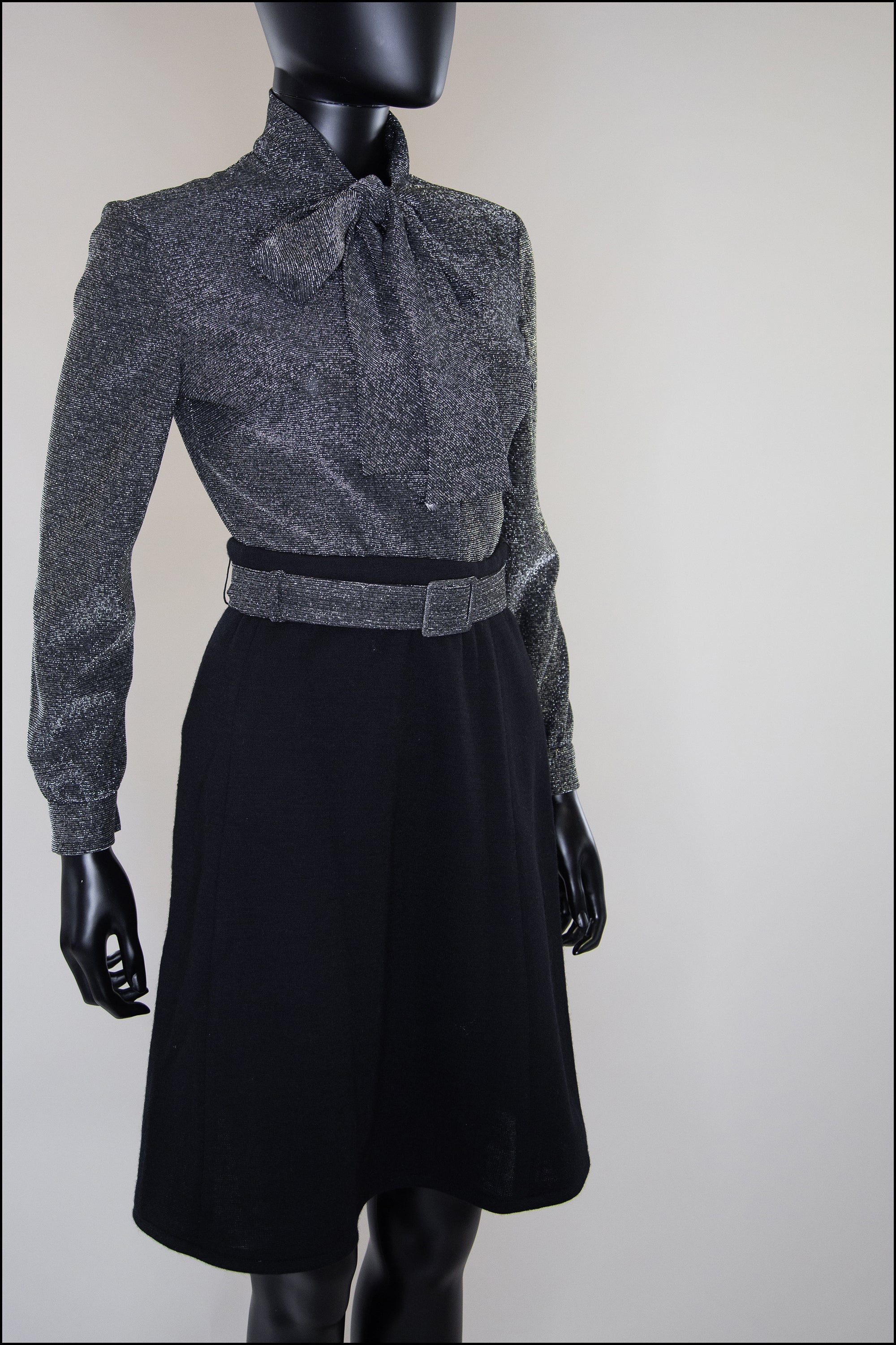 Vintage Black Silver Wool Mini Suit and Blouse