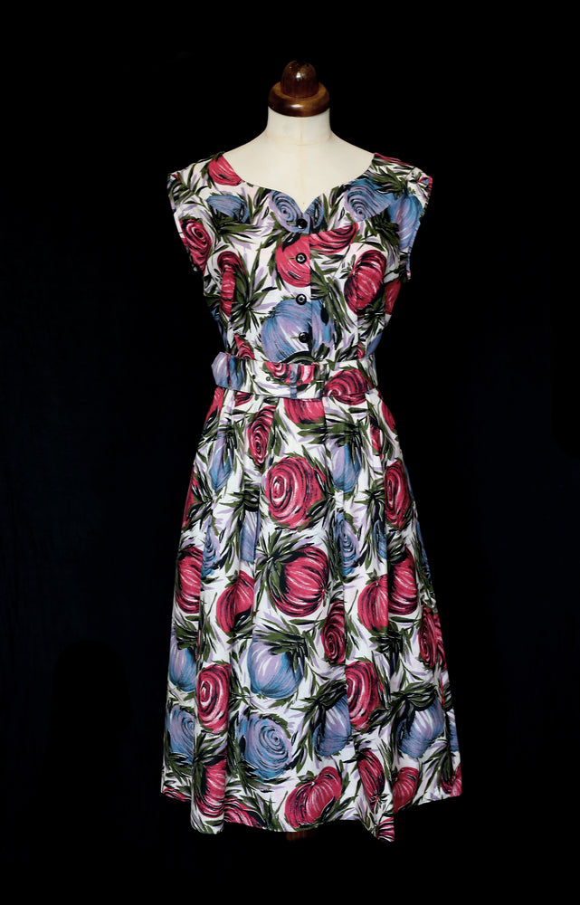 Vintage 1950s Mid Century Print Cotton Dress