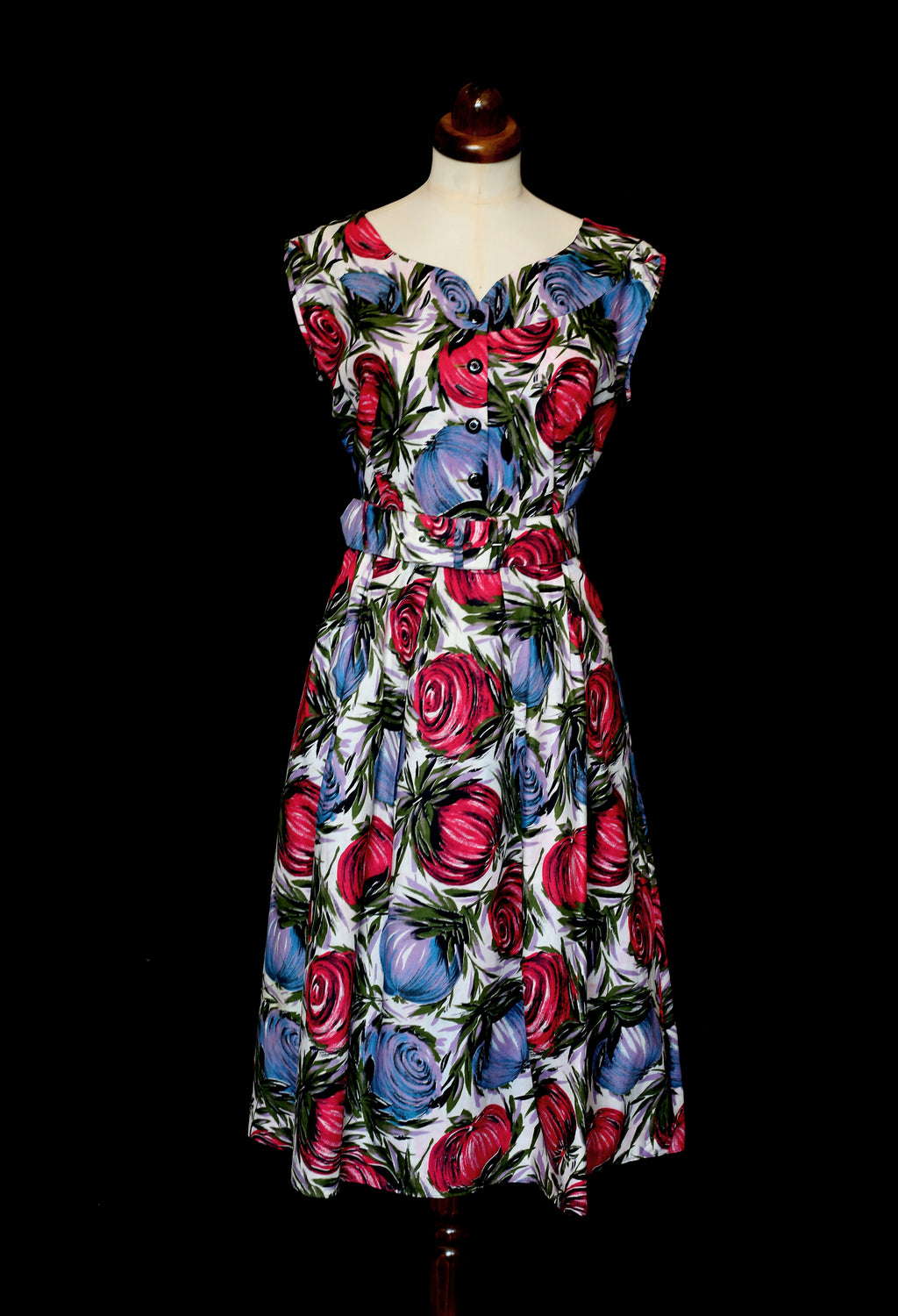 Vintage 1950s Mid Century Print Cotton Dress