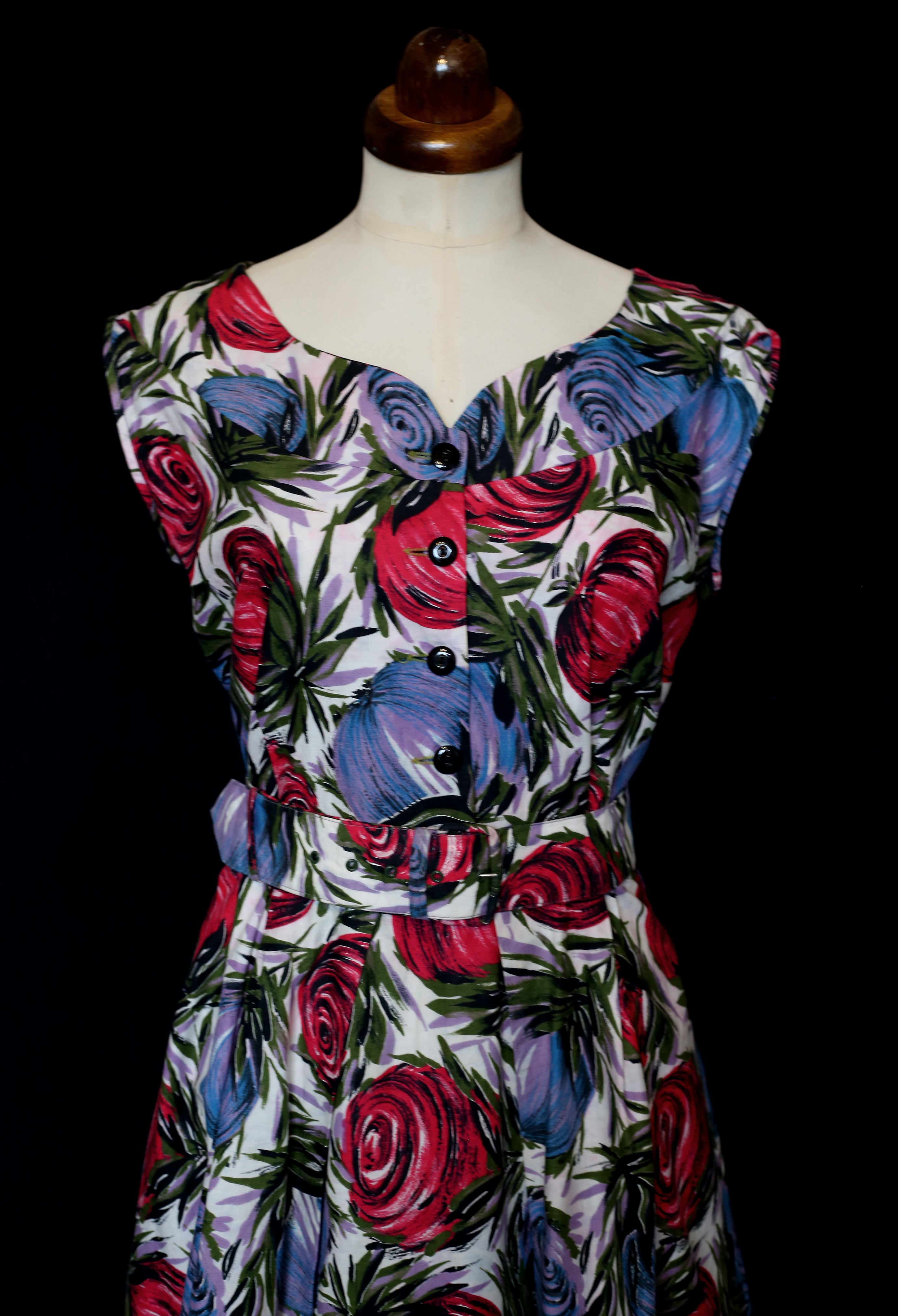 Vintage 1950s Mid Century Print Cotton Dress