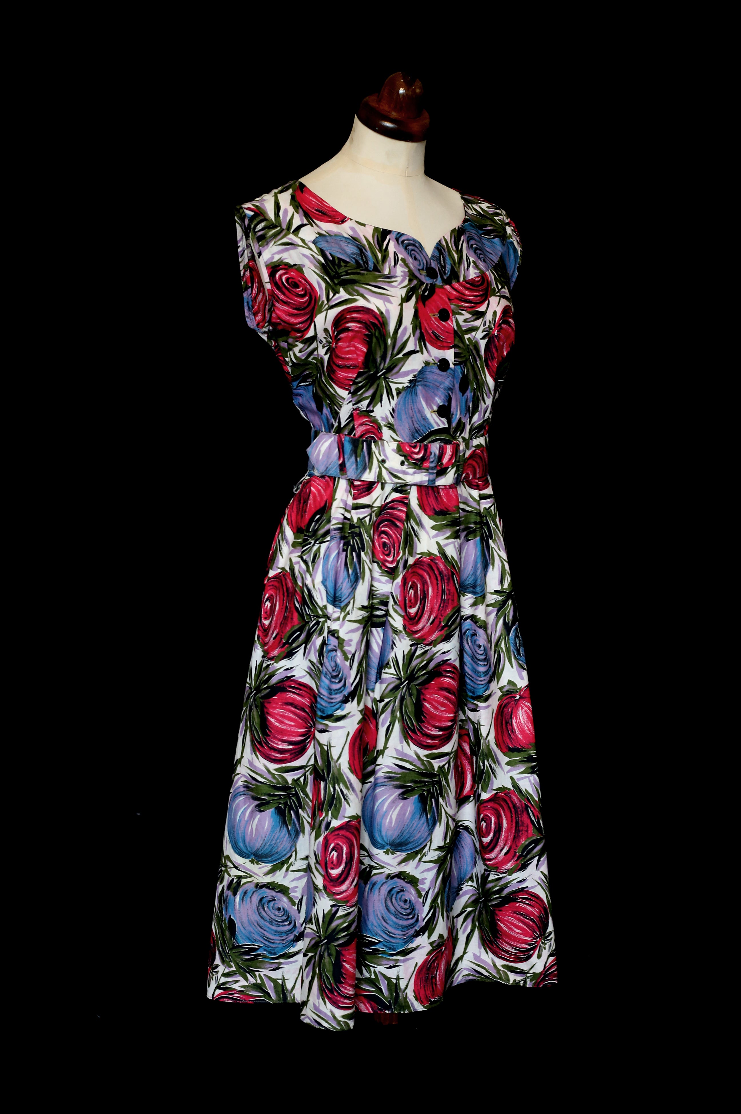 Vintage 1950s Mid Century Print Cotton Dress