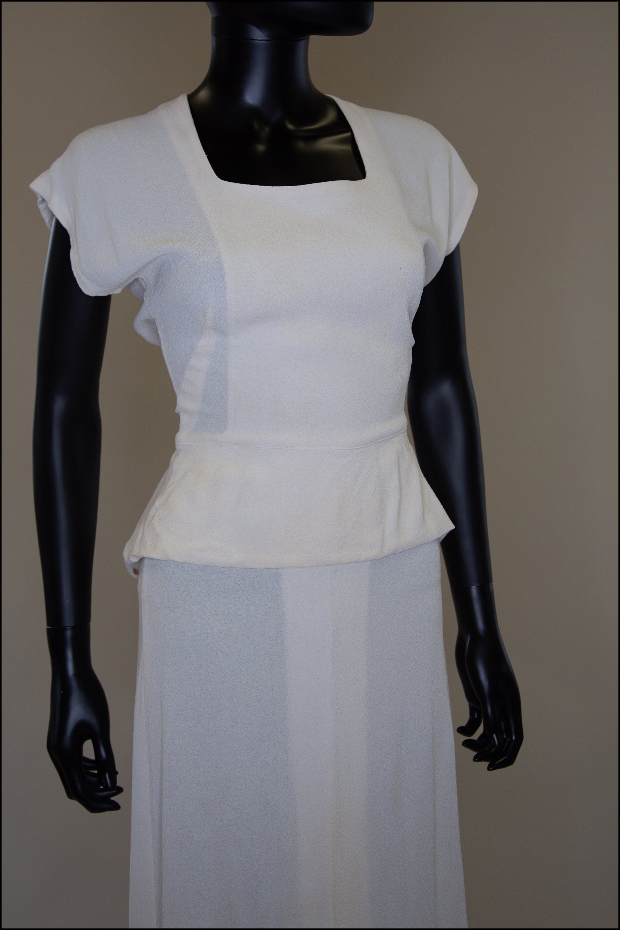 Vintage 1940s Cream Crepe Maxi Dress