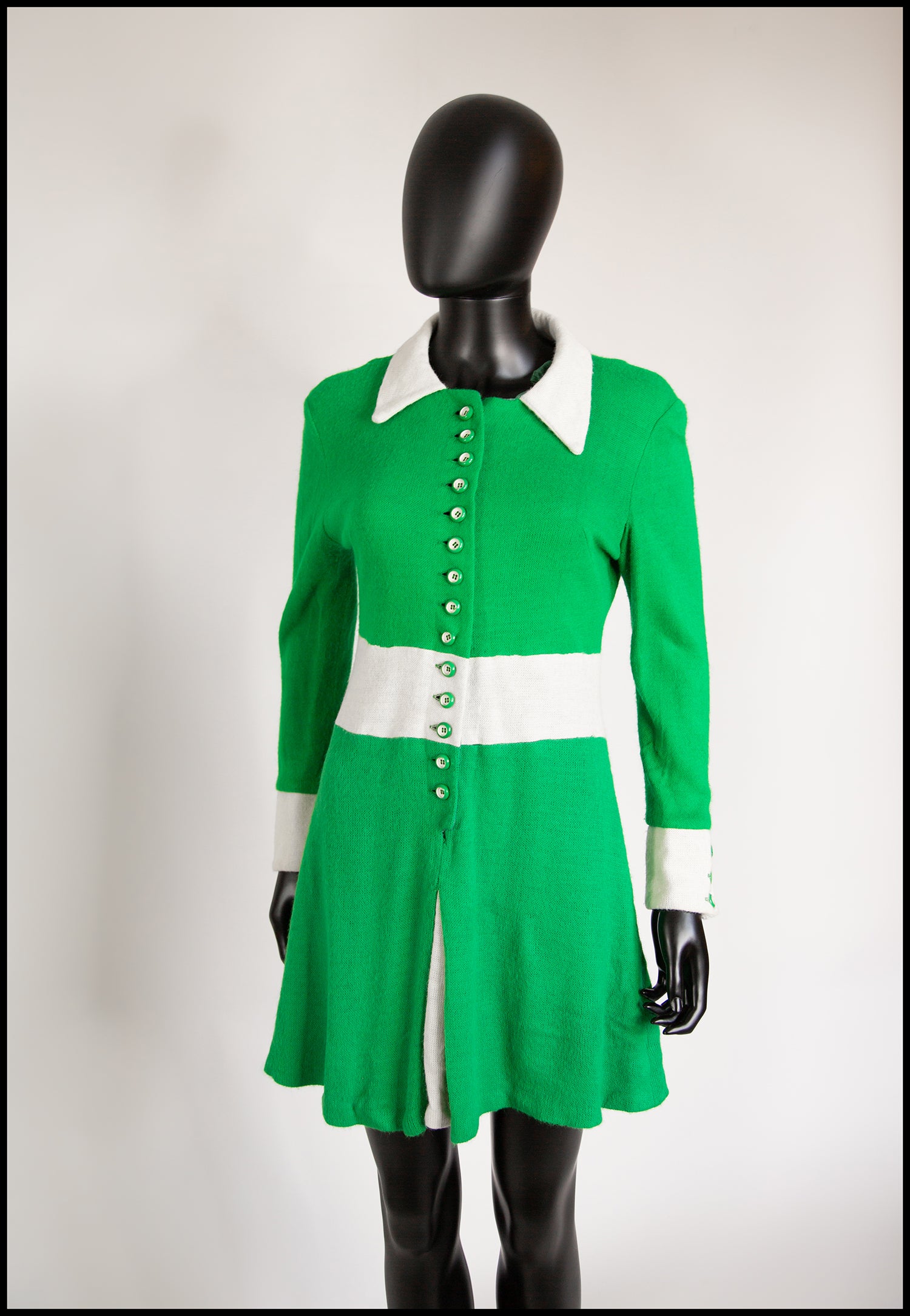 Vintage 1960s Green Knit Mod Dress