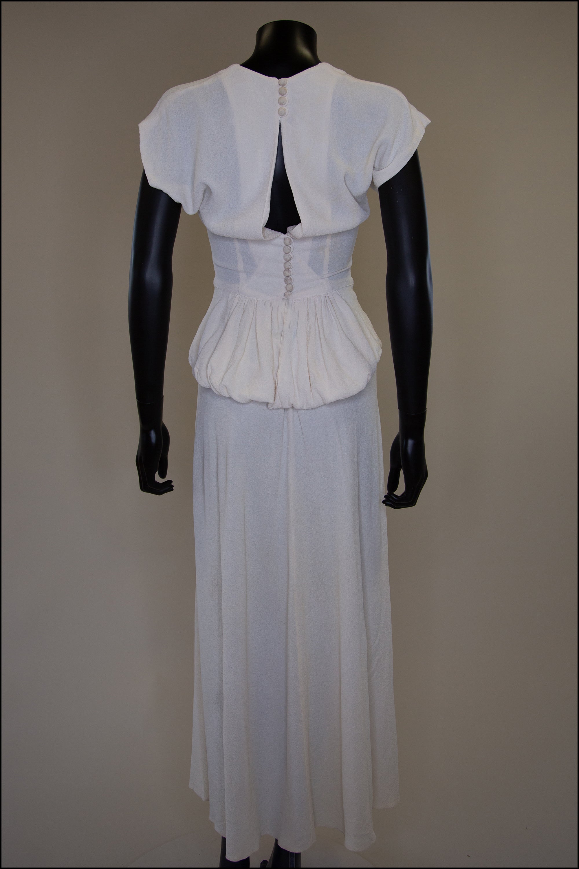 Vintage 1940s Cream Crepe Maxi Dress