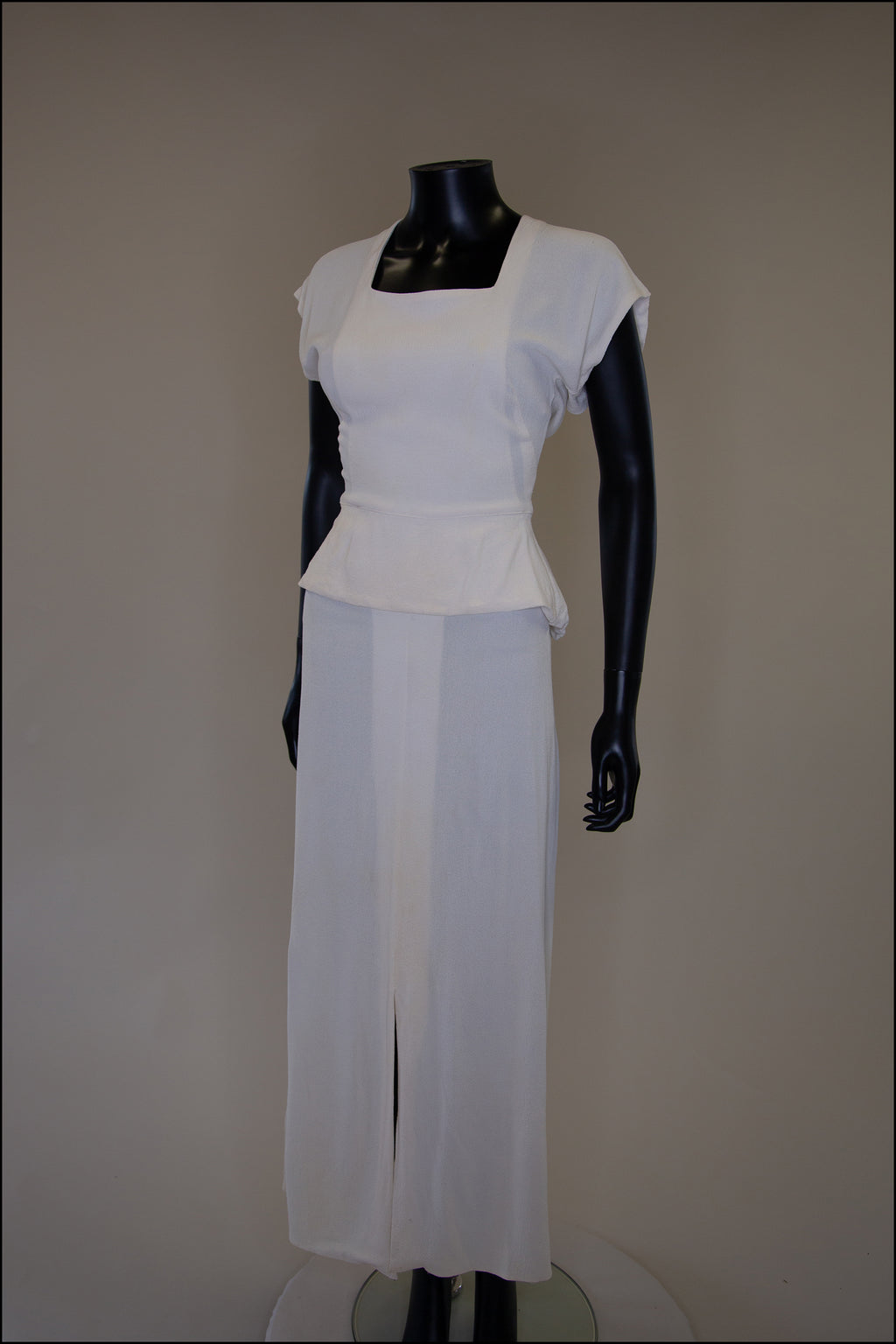 Vintage 1940s Cream Crepe Maxi Dress