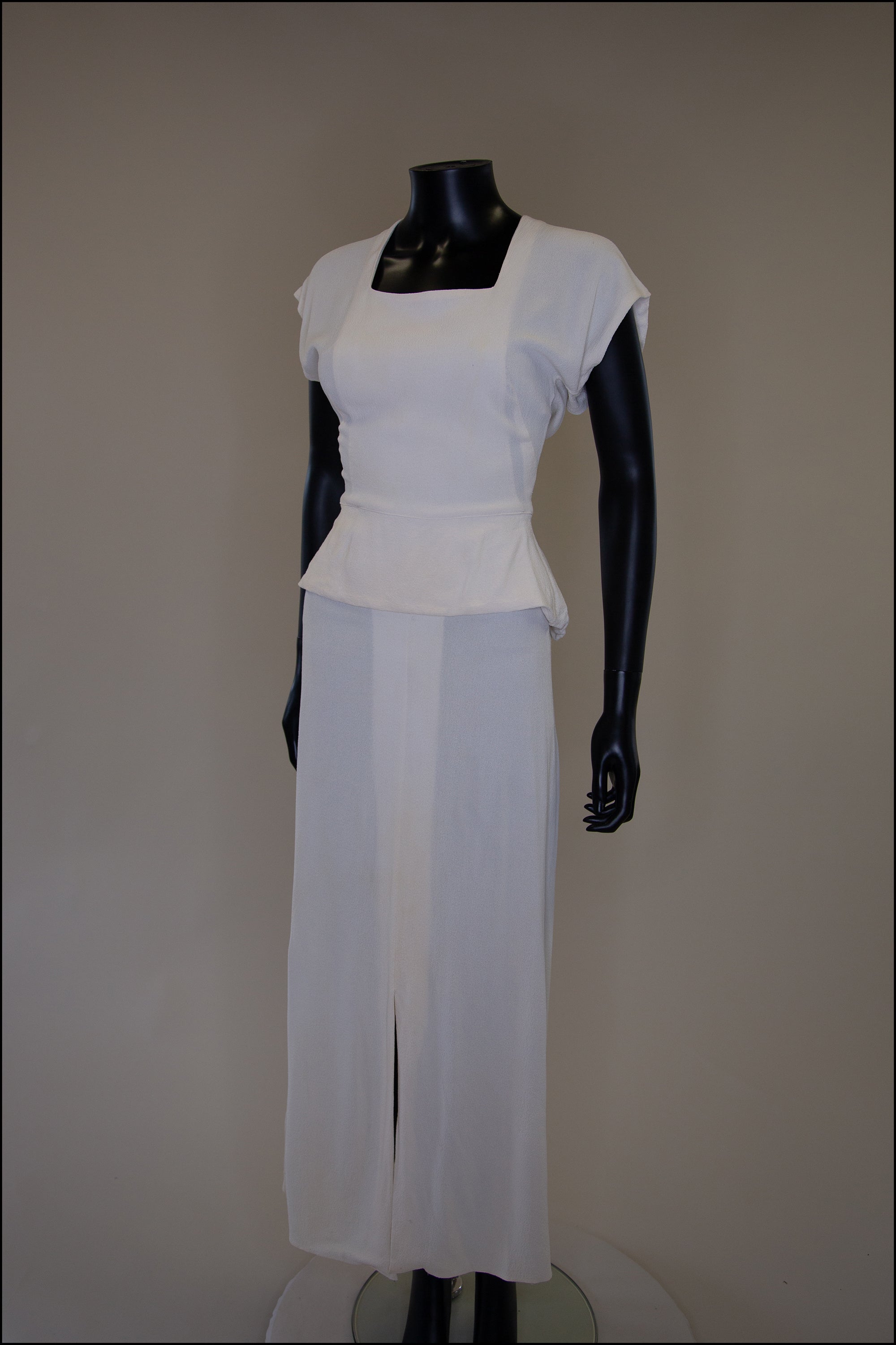 Vintage 1940s Cream Crepe Maxi Dress