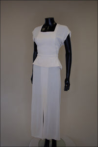 Vintage 1940s Cream Crepe Maxi Dress