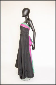 Vintage 1940s Black Green Taffeta Gown