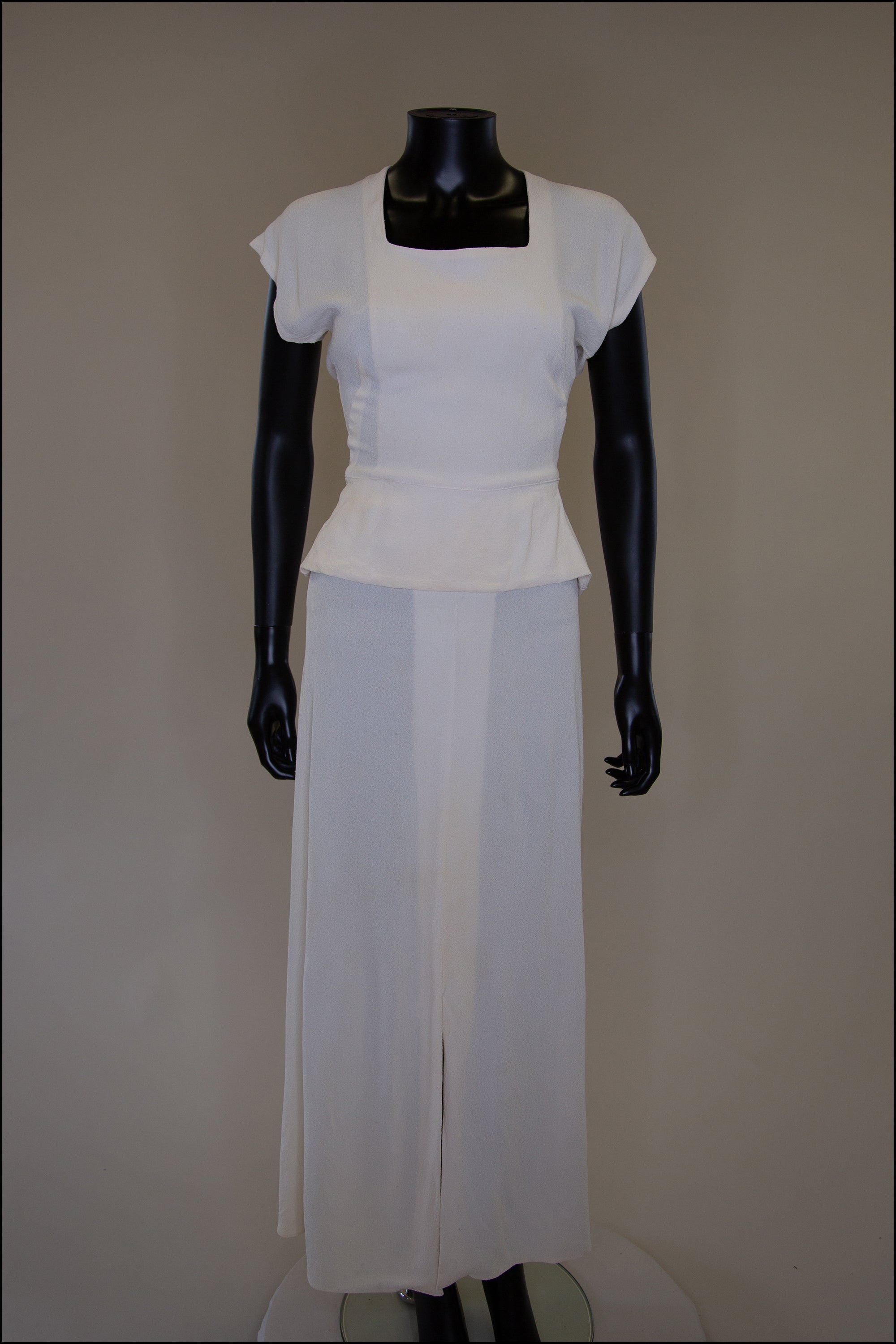 Vintage 1940s Cream Crepe Maxi Dress