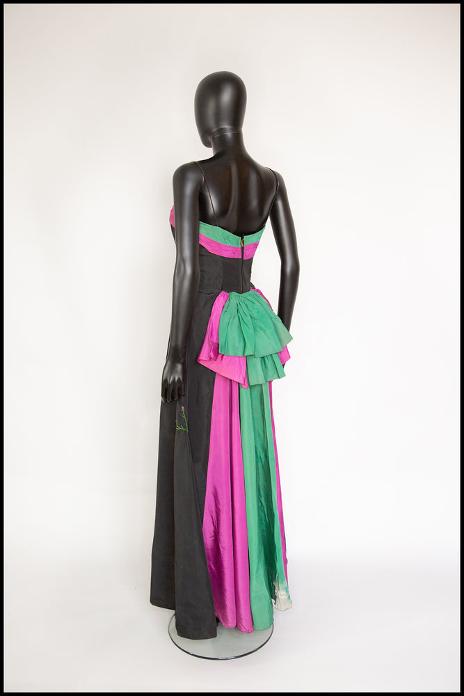 Vintage 1940s Black Green Taffeta Gown