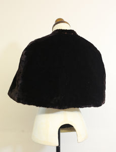 Vintage 1920s Black Thick Velvet Cropped Cape
