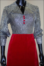 Vintage 1970s Red Silver Velvet Maxi Dress