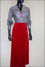 Vintage 1970s Red Silver Velvet Maxi Dress
