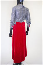 Vintage 1970s Red Silver Velvet Maxi Dress