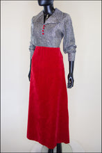 Vintage 1970s Red Silver Velvet Maxi Dress