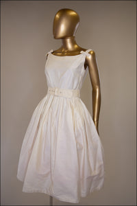 Vintage 1950s Cream Cotton Midi Dress and Jacket