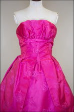 Vintage 1950s Hot Pink Brocade Cocktail Dress