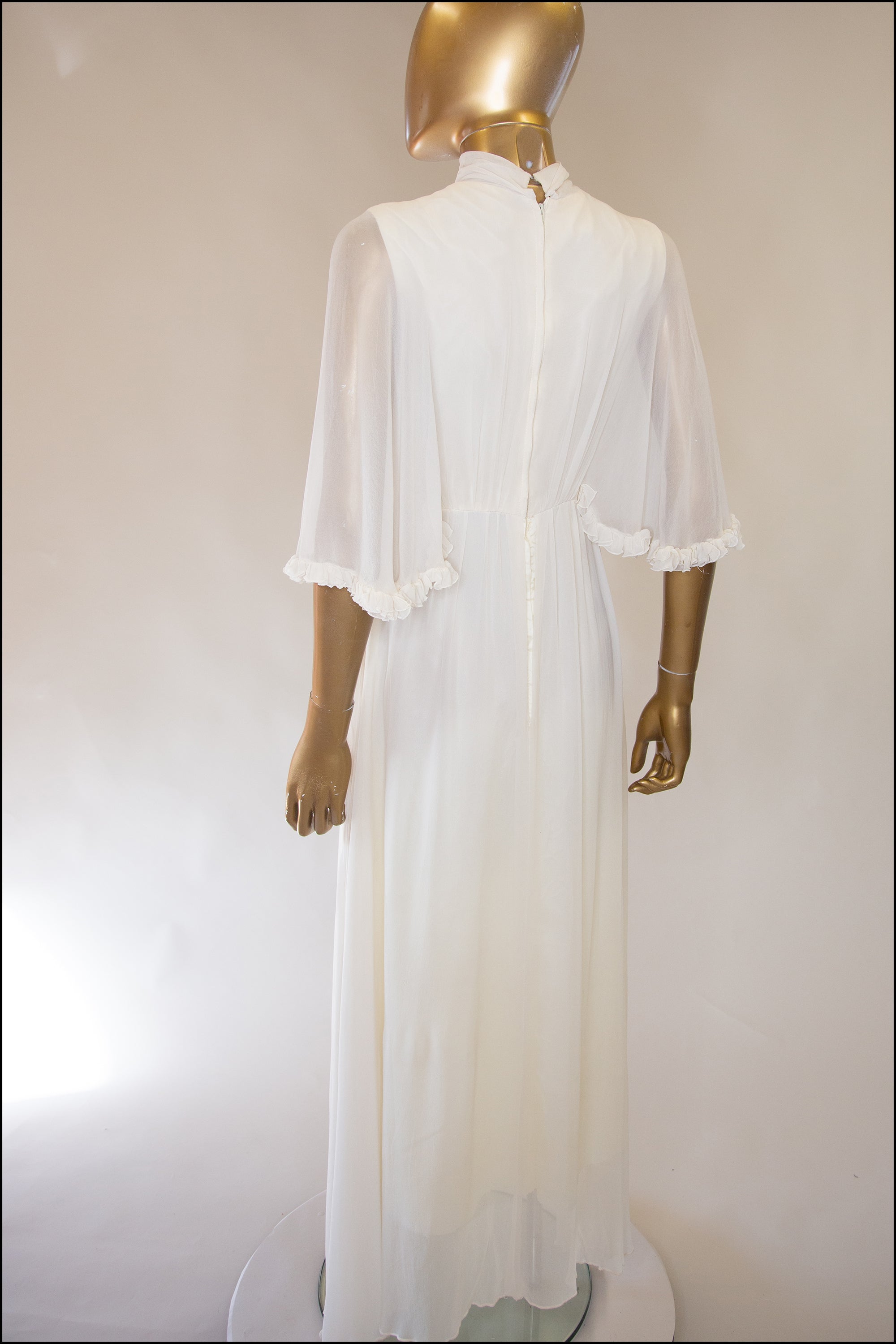 Vintage 1970s Ivory Chiffon Maxi Dress