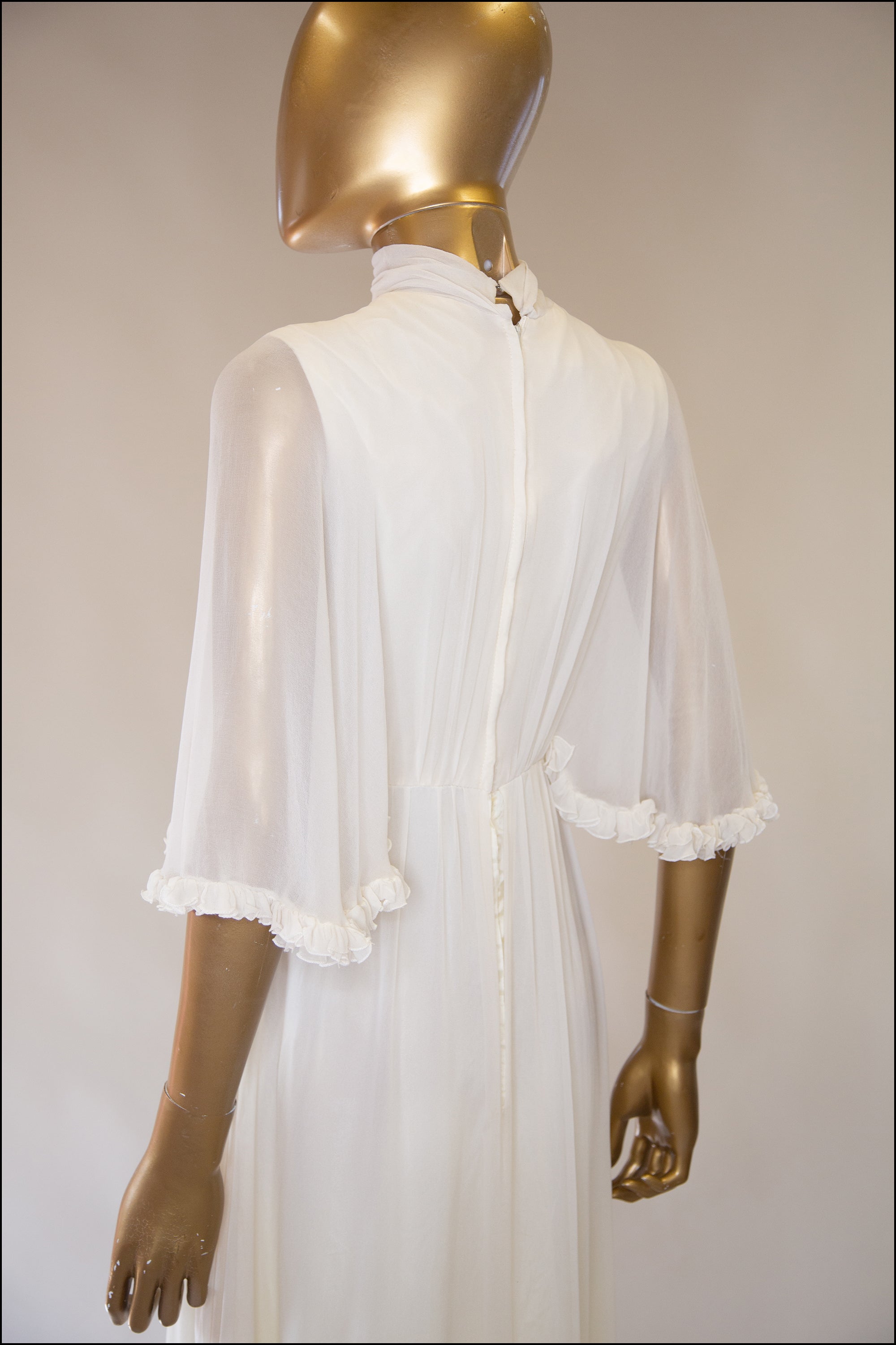 Vintage 1970s Ivory Chiffon Maxi Dress