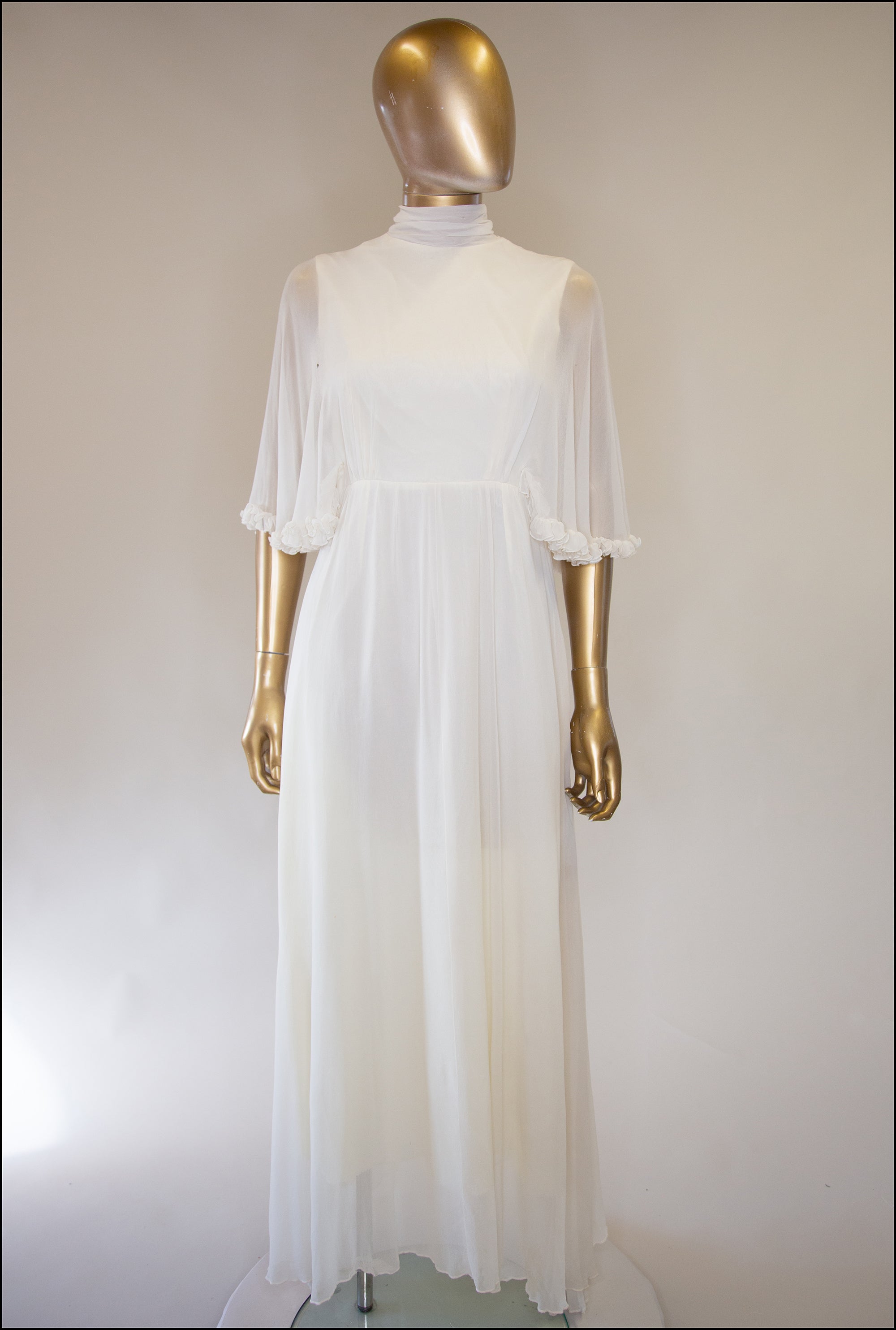 Vintage 1970s Ivory Chiffon Maxi Dress