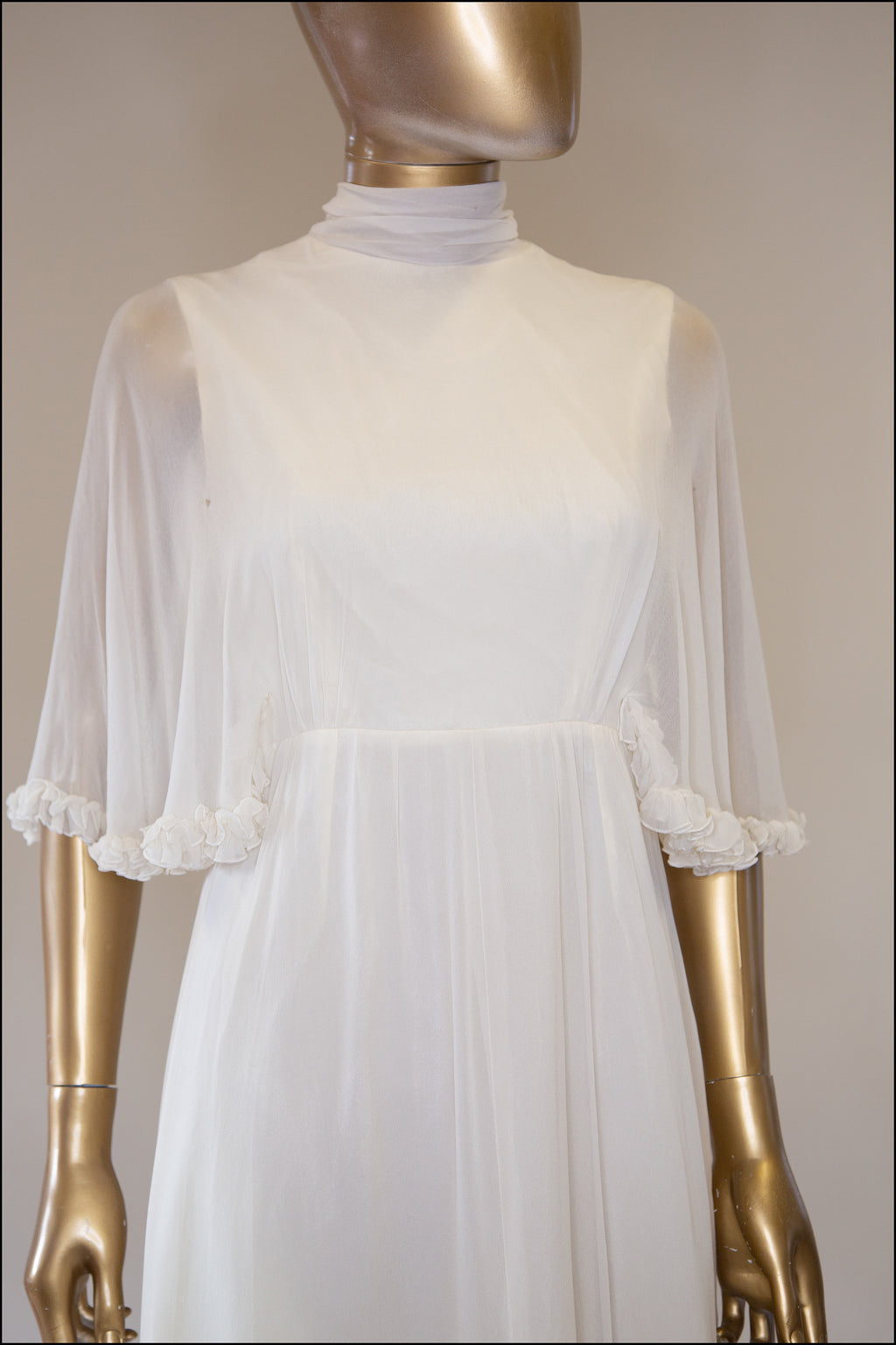 Vintage 1970s Ivory Chiffon Maxi Dress