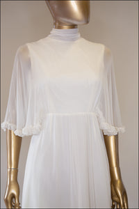 Vintage 1970s Ivory Chiffon Maxi Dress