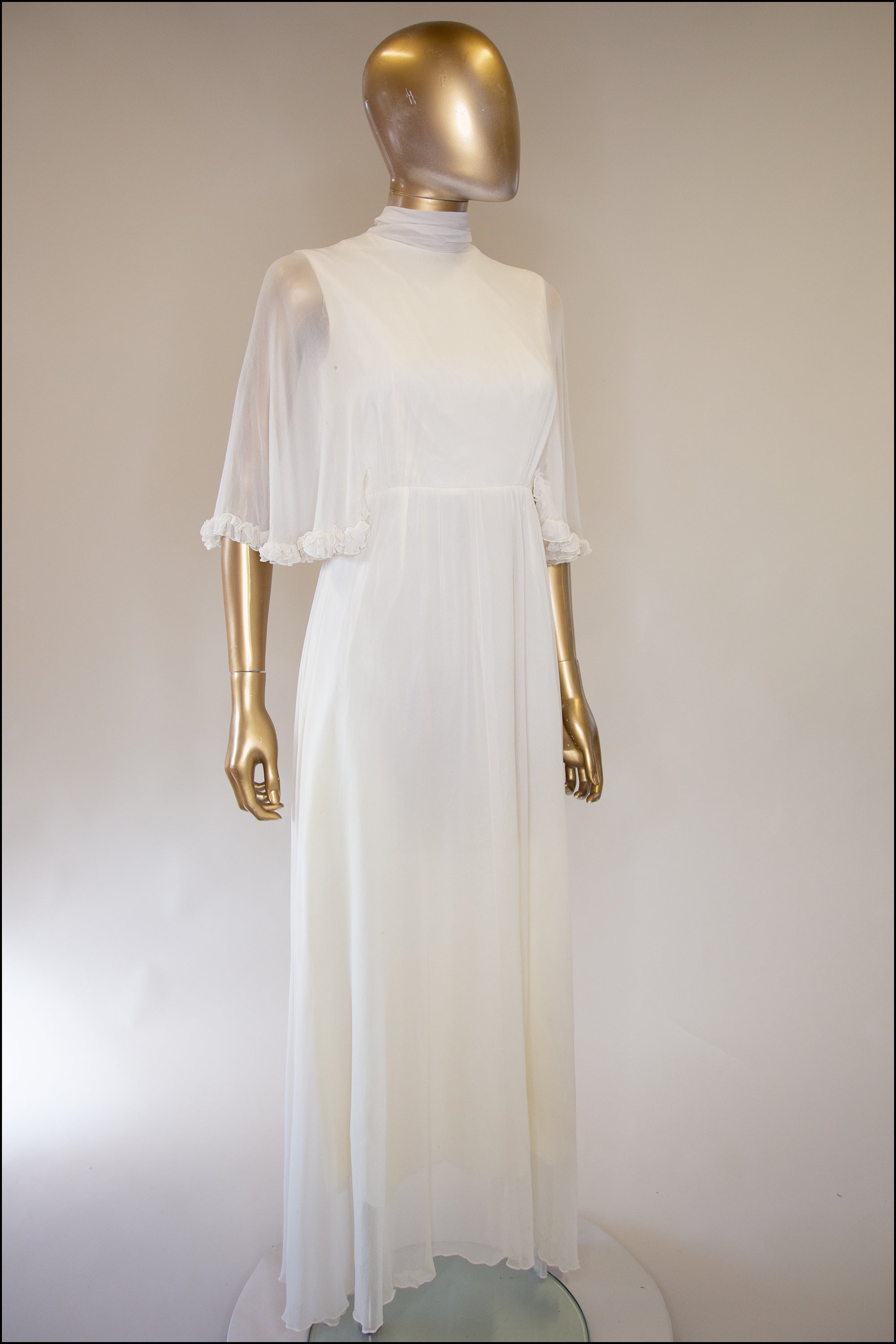Vintage 1970s Ivory Chiffon Maxi Dress