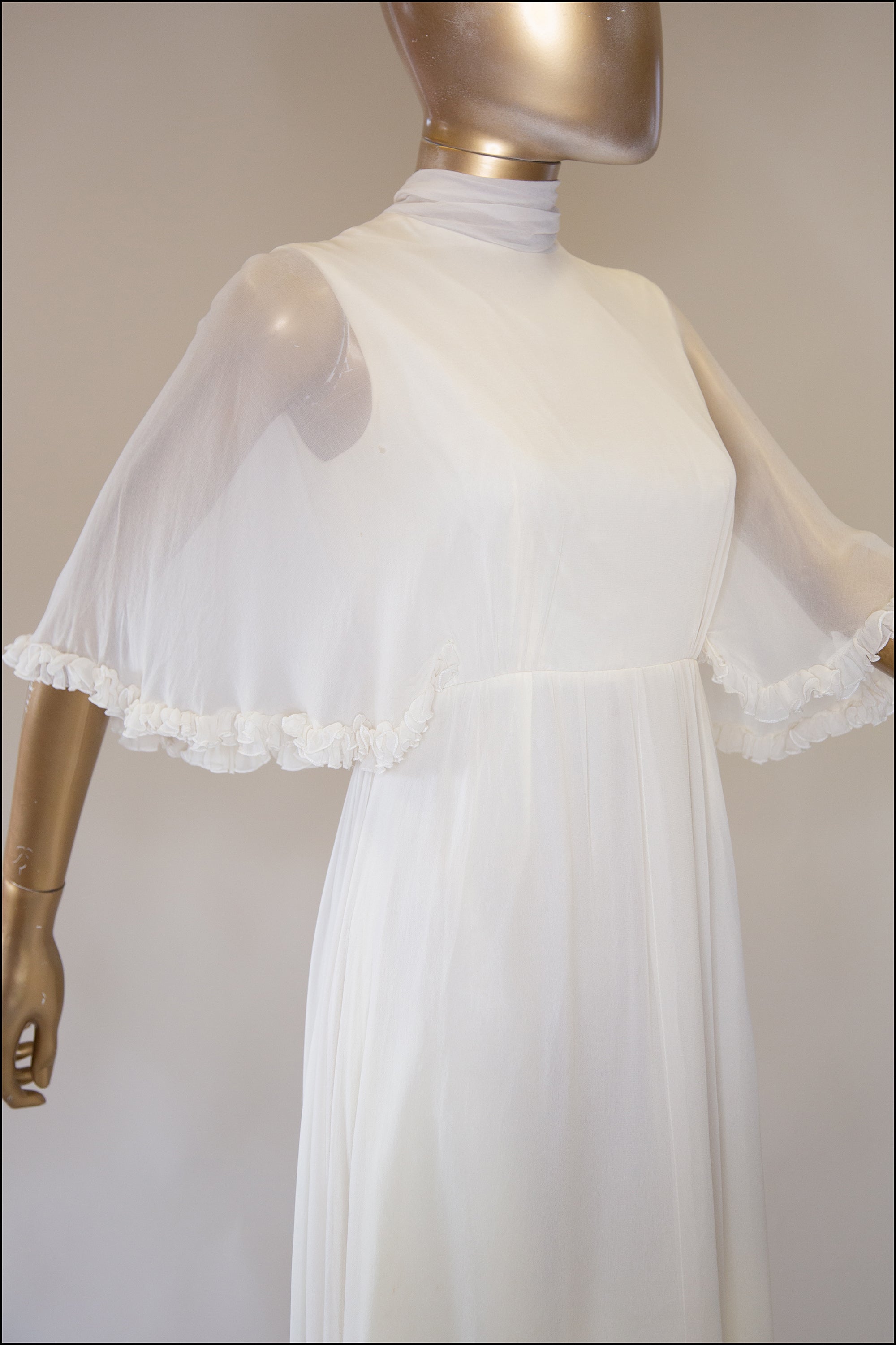 Vintage 1970s Ivory Chiffon Maxi Dress