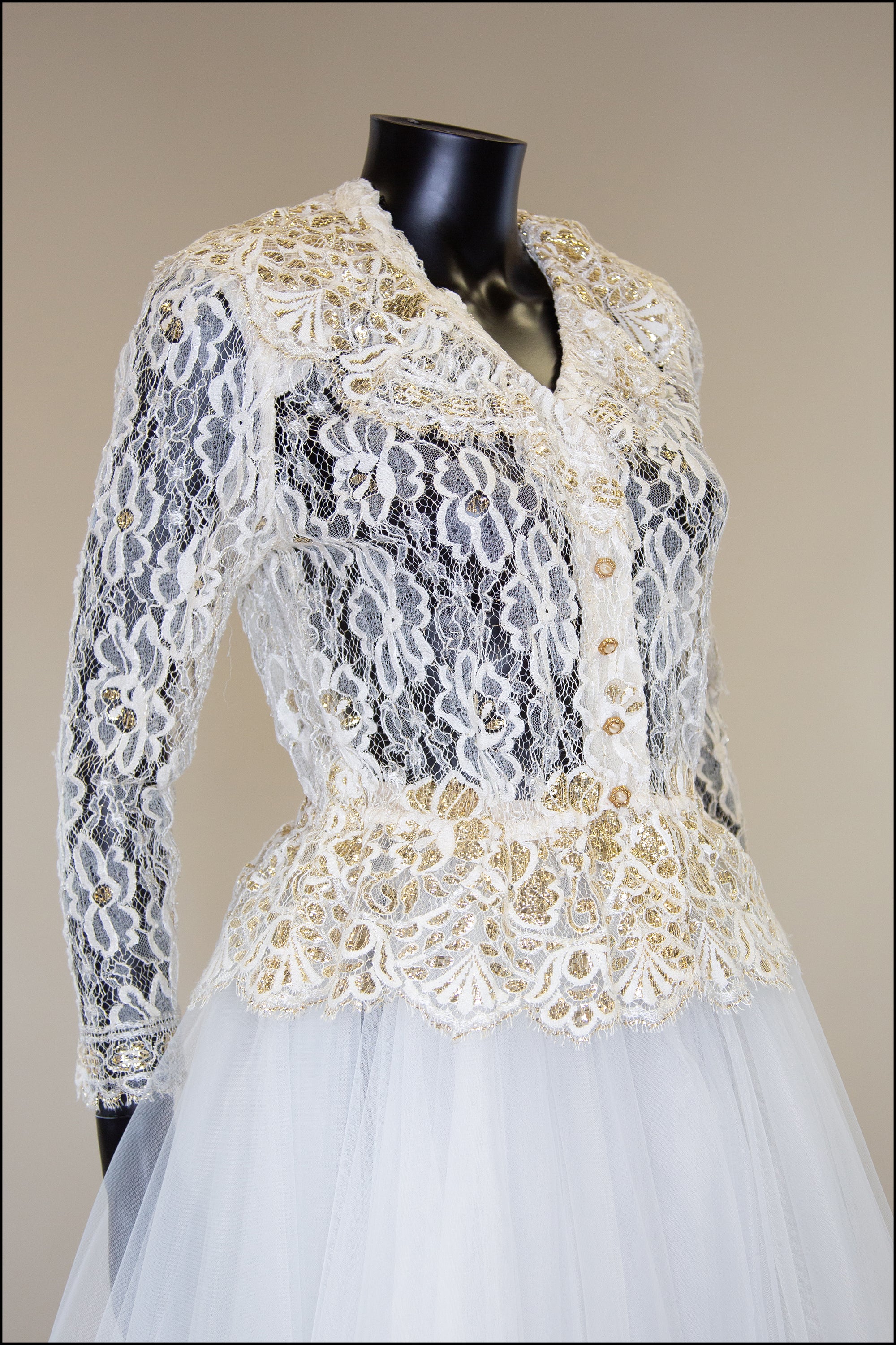 Vintage 1970s Cream Gold Lace Blouse