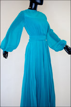 Vintage 1970s Teal Blue Chiffon Gown