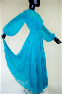 Vintage 1970s Teal Blue Chiffon Gown